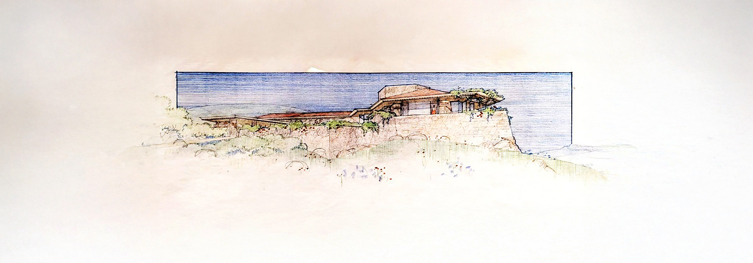 Dibuix arquitectònic d’una casa sobre una penya per il·lustrar projecte